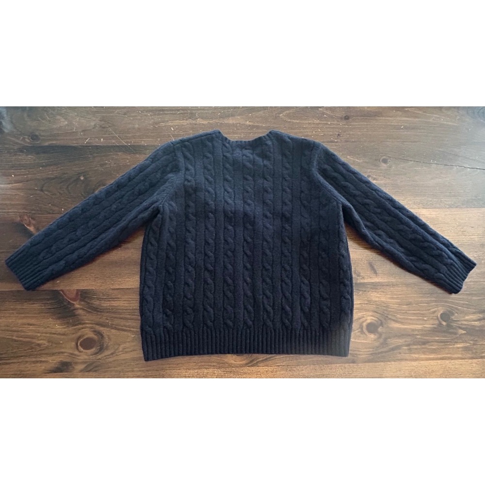 Ralph Lauren 100% Lambswool Cable Knit Sweater Navy Blue Crest Logo Shrunken - Picture 4 of 6